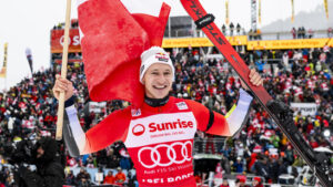 Marco Odermatt nach seinem fünften Streich am Chuenisbärgli